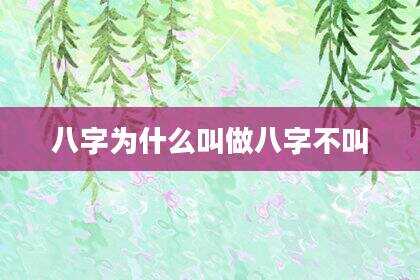 八字为什么叫做八字不叫
